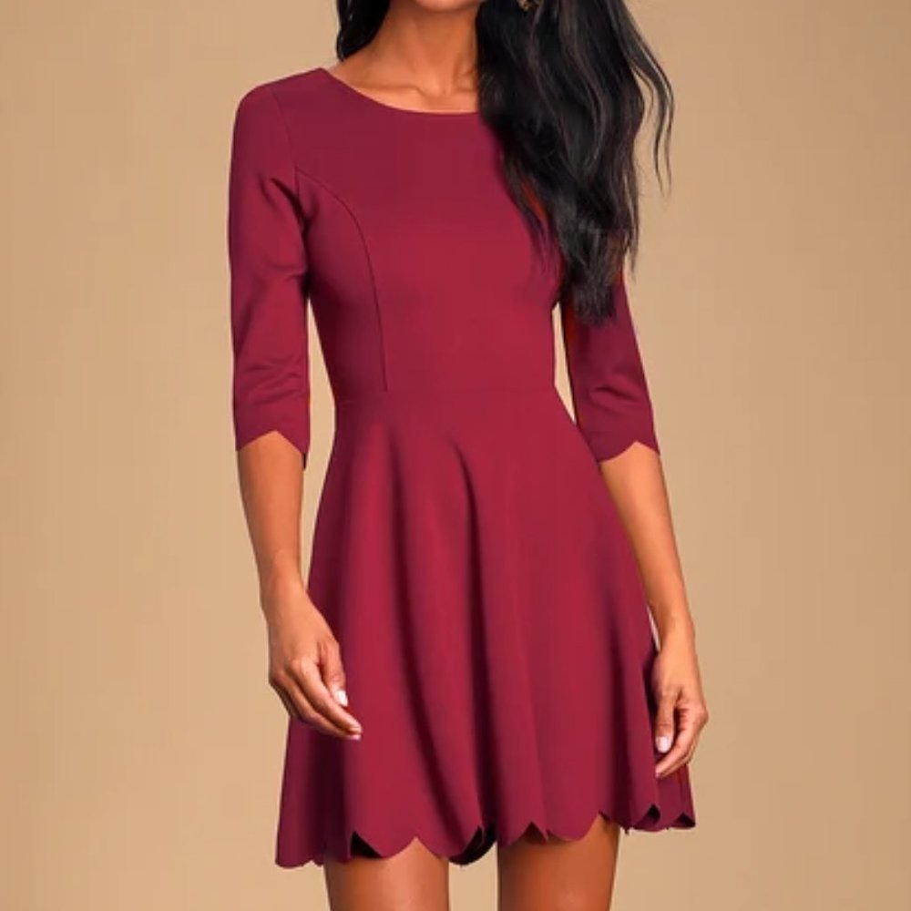 Lulu's -Cumulonimbus Clouds Burgundy Skater Dress